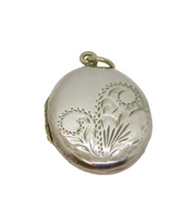 Sterling Silver Floral Pattern Oval Double Locket Pendant Vintage c1970