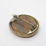 Victorian Sterling Silver & Agate Set Button Brooch Antique c1890s