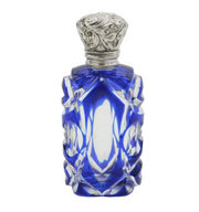 Victorian Sterling Silver & Blue Cut Glass Scent Bottle Antique c1880s