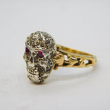 19th Century, 14ct Gold, Rose Cut Diamond Memento Mori Skull Ring Antique c1860s