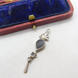 Sterling Silver and Black Enamel Floral Drop Charm Pendant Vintage c1970