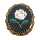 19th Century Gilt Metal Set Pietra Dura Floral Brooch Pin Antique c1880s