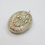 Sterling Silver Floral Relief Pattern Oval Drop Pendant Vintage c1970s