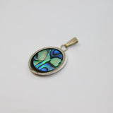 Sterling Silver Abalone Set Oval Drop Studio Style Charm Pendant Vintage c1970