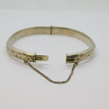 Sterling Silver Floral Pattern Hinged Bangle Bracelet Vintage 1966 Birmingham