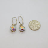 Pair of Sterling Silver Colourful Crystal Leverback Drop Earrings Modern c1990