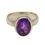 Sterling Silver Faceted Amethyst Solitaire Studio Ring Vintage c1970 Size N