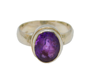 Sterling Silver Faceted Amethyst Solitaire Studio Ring Vintage c1970 Size N