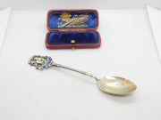 Sterling Silver & Enamel Cardiff Souvenir Spoon 1919 Birmingham Antique