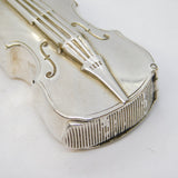 Victorian Silver Plated Novelty Violin Vesta Case Antique c1900s