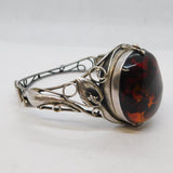 Sterling Silver Large Baltic Amber Wristwatch Bangle Bracelet Vintage c1970s