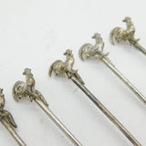 20th Century Silver Plated Set of Cockerel Cocktail Sticks Antique c1920s