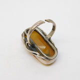 Large Sterling Silver & Baltic Amber Statement Ring Vintage c1970s