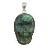 Large Sterling Silver Mounted Carved Labradorite Skull Pendant Vintage c1980s