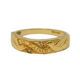 14ct Yellow Gold & Diamond 'Je t'aime' I Love You Dove Pattern Ring Vintage