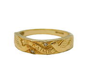 14ct Yellow Gold & Diamond 'Je t'aime' I Love You Dove Pattern Ring Vintage