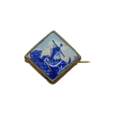Mid-Century Dutch .835 Silver Delft Windmill Scene Brooch Pin Vintage c1940