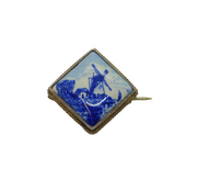 Mid-Century Dutch .835 Silver Delft Windmill Scene Brooch Pin Vintage c1940