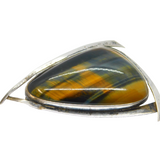 Sterling Silver Tiger's Eye Angular Modernist Brooch & Pendant Vintage c1970
