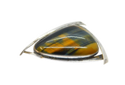 Sterling Silver Tiger's Eye Angular Modernist Brooch & Pendant Vintage c1970