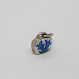 Sterling Silver Blue & White Enamel Floral Cow Bell Charm Pendant Vintage c1970