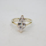 Sterling Silver Marquis Cubic Zirconia Solitaire Dress Ring Vintage c1990 Size N