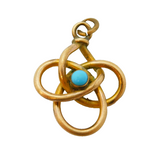 Victorian Rolled Gold & Turquoise Set Knot Pattern Pendant Antique c1890s