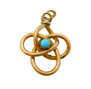 Victorian Rolled Gold & Turquoise Set Knot Pattern Pendant Antique c1890s
