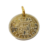18th Century Spanish King Carlos III Gilded Coin Charm Pendant Antique 1766