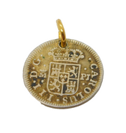 18th Century Spanish King Carlos III Gilded Coin Charm Pendant Antique 1766