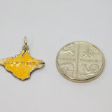 Sterling Silver Yellow Enamel Isle Of Wight Outline Charm Pendant Vintage c1970
