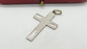 Brushed Sterling Silver Patterned Cross Charm Pendant Vintage c1970