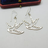 Sterling Silver Swooping Swallow Hoop Earrings Vintage c1970