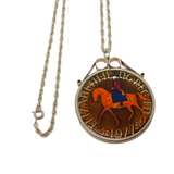 Sterling Silver Mounted Vitreous Enamel Jubilee Crown Coin Necklace Vintage