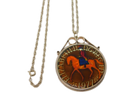 Sterling Silver Mounted Vitreous Enamel Jubilee Crown Coin Necklace Vintage