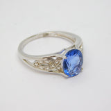 Sterling Silver Oval Kyanite Solitaire Patterned Ring Vintage c1970 Size N 1/2