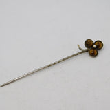 Sterling Silver Tiger's Eye Set Lucky Shamrock Stick Pin Antique c1920