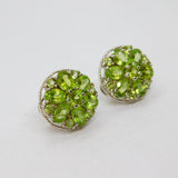 Pair of Sterling Silver Multi-Stone Peridot Cluster Stud Earrings Modern c1990