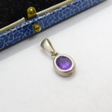Sterling Silver & Amethyst Drop Charm Pendant Vintage c1970