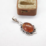 Sterling Silver Turtle Style Cabochon Baltic Amber Charm Pendant Vintage c1970