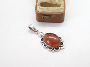 Sterling Silver Turtle Style Cabochon Baltic Amber Charm Pendant Vintage c1970