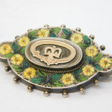 Victorian Sterling Silver, Gold & Enamel Floral Royal Brooch Antique c1890