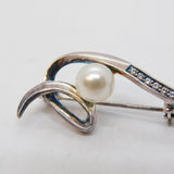 Sterling Silver, Pearl & Spinel Set Modernist Spray Brooch Vintage c1990s