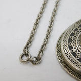 19th Century Ottoman Sterling Silver Banded Agate Medallion Necklace Antique