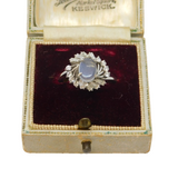 Platinum, Moonstone & 0.75ct Diamond Floral Cluster Ring Vintage Birmingham