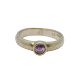 Sterling Silver Purple CZ Solitaire Dress Band Ring Modern c1990 Size K