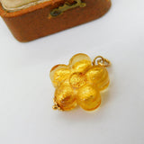 9ct Yellow Gold Carved Yellow Murano Glass Floral Charm Pendant Vintage c2000