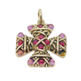 Sterling Silver Cabochon Amethyst & Garnet Cross Pendant Vintage c1970
