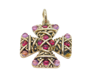 Sterling Silver Cabochon Amethyst & Garnet Cross Pendant Vintage c1970