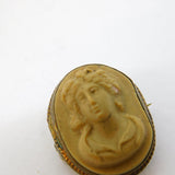 Victorian Gilt Metal Mounted Carved Lava Classical Cameo Brooch Antique c1840